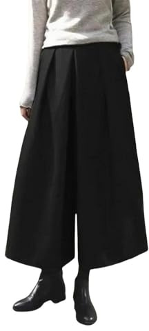 HSYH gonne da Donna Pantaloni della Gonna A Gamba Larga Sciolte Pantaloni Casual Pieghettati Inverno E Pantaloni Elastici Elastici-Nero-XXL