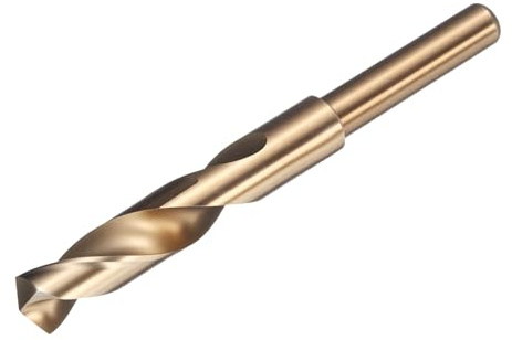 sourcing map Broca de 16 mm, vástago reducido de 1,27 cm, 3 planos M2 de acero de alta velocidad, acabado dorado, puntas de 135° para metal duro, acero inoxidable, 1 unidad