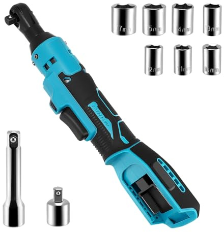 Cordless Ratchet Wrench,Electric Ratchet Compatible with Makita 18V Battery,3/8 Cordless Ratchet, 55N.m Torque Socket Wrench with LED Light,7 Sockets,1/4 Adapter,3 Extension Bar (No Battery)