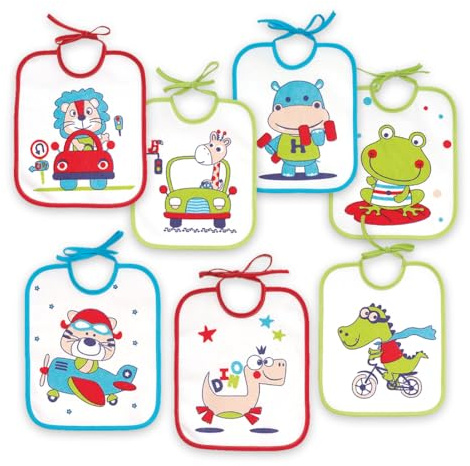 Ti TIN Pack 7 Baberos Bebé Impermeables 23x19 cm, 0-6 Meses