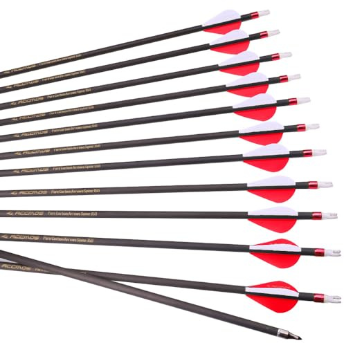 PHILOCS 12pcs 29-Pouces 400-Spine Flèche Pointe Amovible Flèche de Ciblage Flèche de Chasse Flèche de Sport 2 Plume en Plastique Flèches en Carbone pour Arc Recurve Arc à Poulies Tir à l’Arc Rouge