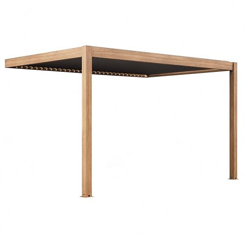 Oviala Pergola bioclimatique adossée et motorisée éclairée 3x4m Bois