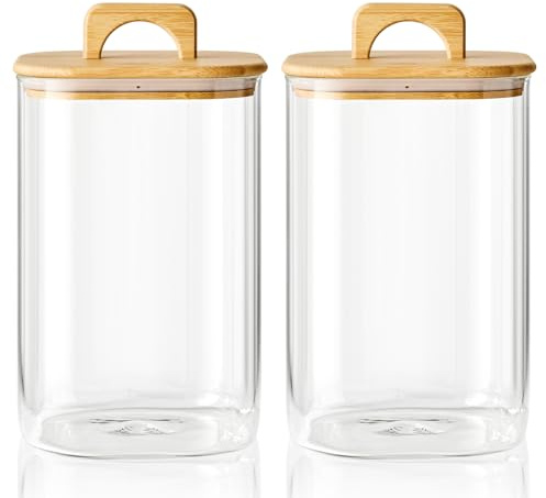 Sweejar 4 qt Large Jars with Bamboo Lids, 1 Gallon Glass Candy Jar with Lid, Sugar/Flour Storage Containers, 128 oz Big Glass Canisters with Airtight Lid, 2 Pack