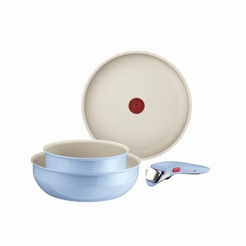 Tefal - Ingenio Serenity Batterie cuisine avec poignée amovible - 4 pièces | Set de casseroles et poêle breveté - Gain de place - Cuisson four et plaque - Revêtement antiadhésif longue durée