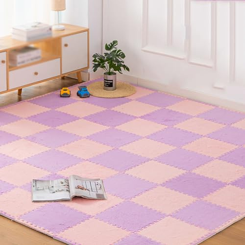 MRVAKDYDI Losetas de Suelo entrelazadas, Losetas de Alfombra entrelazadas de Espuma EVA y Felpa con Borde (Paquete de 10), 30 x 30 x 1 cm, Multicolor(Pink+Purple)