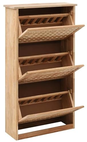 Eleganz Zapatero de madera maciza de nogal y madera contrachapada, 55 x 20 x 104 cm, almacenamiento estable para zapatos, ideal para pasillo y entrada, duradero y elegante