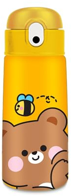 Cartomania Borraccia termica chill & refill, Tema orsetto, Arancione, 460ml, Acciaio, Cannuccia, Mantenimento temperatura caldo 12 h/freddo 24 h, Scuola, Bambini, Idea regalo