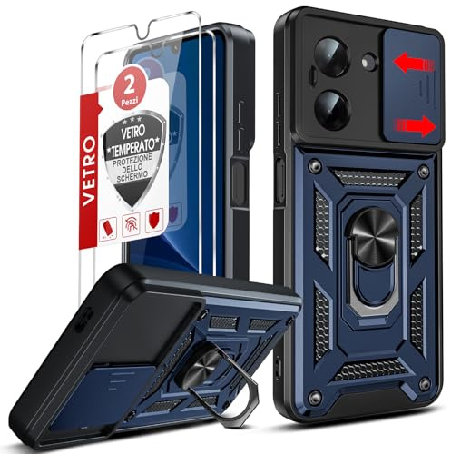 LeYi Funda para Xiaomi Redmi A5/A 5 4G,[no para 5G]con [2-Unidades] Cristal Vidrio Templado，Carcasa Cubierta de cámara Deslizante Proteger Anillo Soporte Silicona TPU Armor Bumper Case，Azul