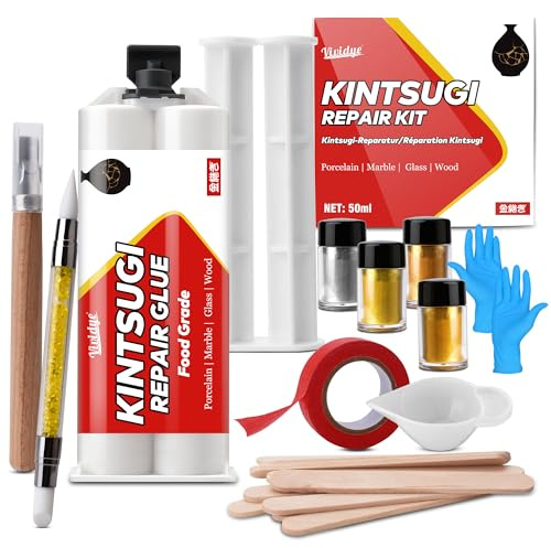Kit de Reparación Kintsugi, Pegamento Cerámico Alimentario para Reparar Tazas, Escudillas, Jarrones, Pegamento Kintsugi Perfecto para Principiantes que Restauran Regalos y Artesanías con Significado