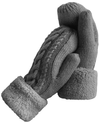 QINQINZIJIN Handschuhe Winter Damen, Damen Strickhandschuhe, Warme Dicke Fausthandschuhe, Gestrickt Handschuhe für Outdoor Aktivitäten Radfahren Skifahren, Winter Weihnachts Geschenke - Grau