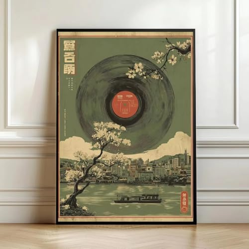 Póster vintage de vinilo japonés con impresión en lienzo, arte musical retro de flor de cerezo, impresiones artísticas para dormitorio, decoración del hogar, 30 x 42 cm