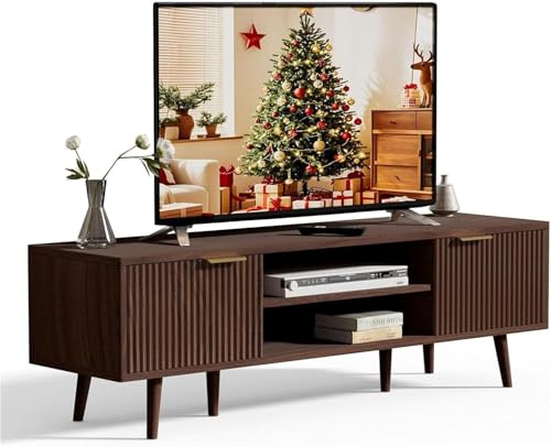 YLGJ&TIDY 140 cm TV Schrank, TV Lowboard mit 2 Cabinets et 2 Espaces Ouverts, Fernsehschrank Holz, Modern TV Cabinet Sideboard Wohnzimmer, TV Tisch Eiche, TV Board für Wohnzimmer Schlafzimmer, Braun