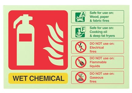 V Safety Glow In The Dark Wet Chemical Id Fire Extinguisher Sign - 150mm x 100mm - Rigid Plastic