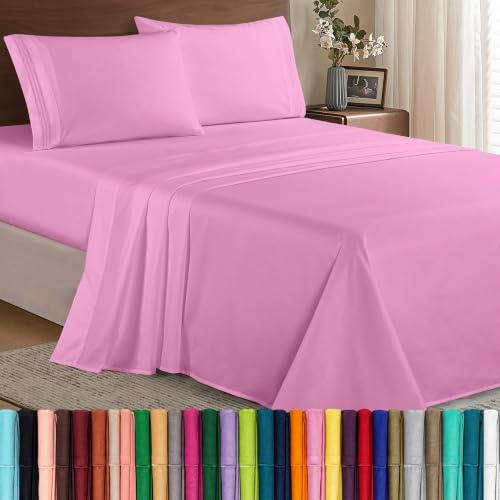 Elegant Comfort Juego de sábanas de Lujo Suave de 1500 Hilos, Calidad egipcia, 3 Piezas, Resistente a Las Arrugas y a la decoloración, Bolsillo Profundo, Microfibra, Rosa Claro, Matrimonio