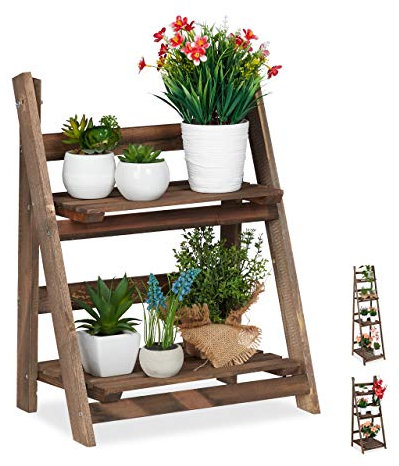 Relaxdays Blumentreppe, 2-stufig, Blumenleiter Holz, klappbar, Leiterregal Pflanzen, HBT: 51,5 x 41 x 24 cm, dunkelbraun