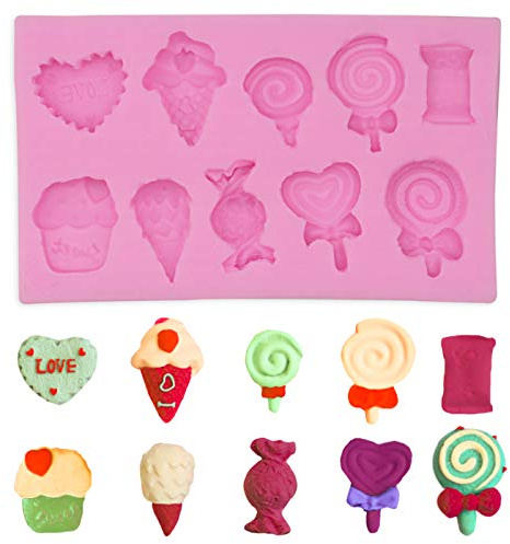 Hengke 2Pcs Ice Cream, Candy, Lollipop Shape Silicone Molds ForPudding,Pan Muffin,Impression Mats Baroque Fondant,Chocolate,Ice Cube,Cookie Pastry Pies,Cake Cup,Cake Decoration,Handmade Soap