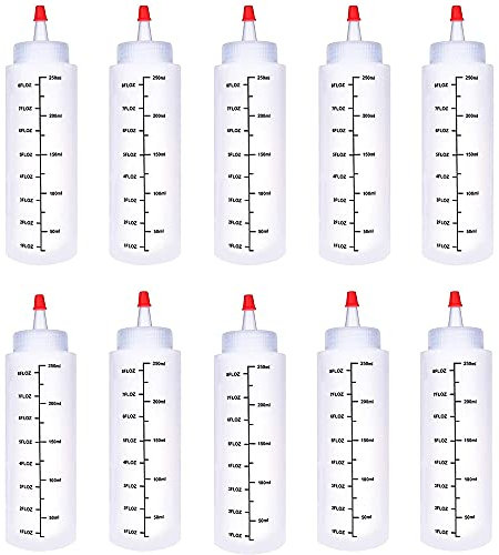10 Stück 250ml Squeeze Flaschen, Saucenflaschen, Squeeze Flasche Aus Kunststoff, Wiederverwendbare Plastik-Squeeze-Squirt-Gewürzflaschen Mit Skala Und Drehverschluss Für Gewürze, Öl, Sauce (Weiß)