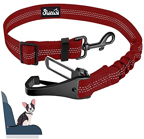 Eyein Hunde Sicherheitsgurt für Auto - Elastisch Verstellbar Reflektierend | 3 in 1 Hundegurt Auto mit Ruckdämpfung, Hunde Anschnallgurt für alle Hunderassen & Autotypen - 70cm (Rot)