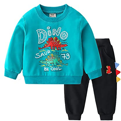 NautySaurs Kids Tracksuits for Boys Sweatshirts and Pants Set Cute Long Sleeve Tops Dinosaur Sweater and Sweatpants (Blue, 3 Years)