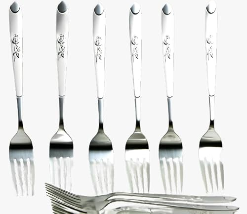YSAMAX Stainless Steel Forks Set of 6 for Home and Kitchen, Heavy Duty Dinner Forks, Fruit Fork for Dining Table - (20 cm, 8 inchs)
