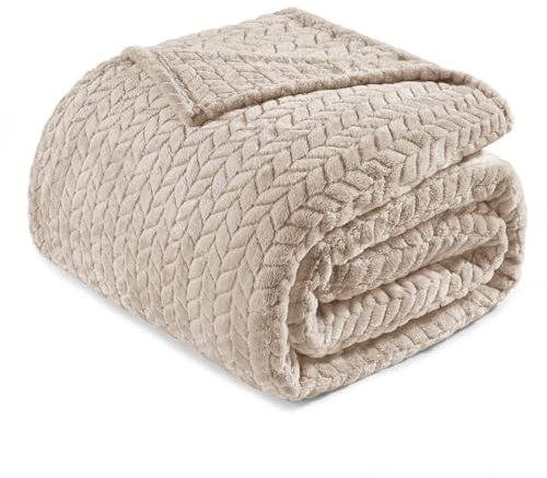 Exclusivo Mezcla Coperta Plaid Pile di Flanella per Divano, 230x170 CM Coperta Letto Singolo Matrimoniale con Modello a Foglie, Morbida e Calda, Cammello