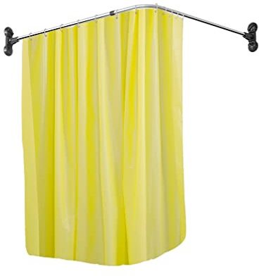Hershii Gebogene Duschvorhangstange, L-förmige Ecke, Badezimmer-Vorhänge, Aufhängerstange, dekorativ, ausziehbar, Badewanne, Metall-Duschstange, Wandmontage oder Saugnäpfe – Schwarz
