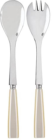 SABRE PARIS - Salatbesteck, 2-teilig 26 cm - Icône - Edelstahl & Acryl - Spülmaschinenfest - Perlenfarbe