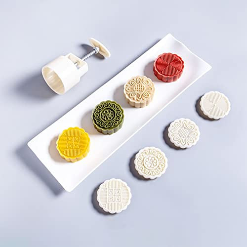 YLWX Mooncake Dessert Press Pastry Mold Set, Baking Moon Cake Molder 4 PCS, Round Flower Shapes Mould for Mid-Autumn Festival Made Moon Cake (Shape : 100g b)