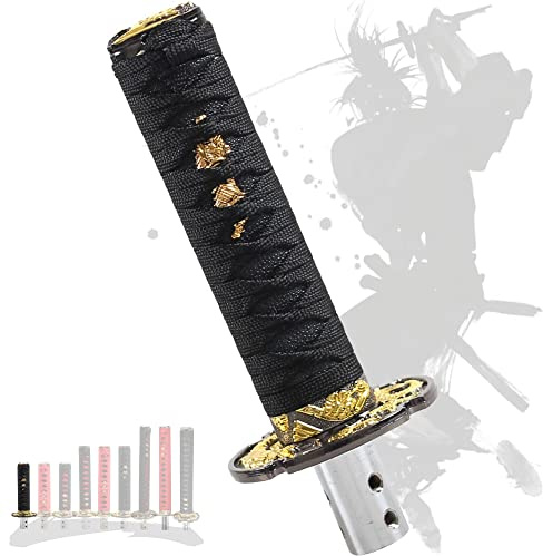 JINGLING Pomello del cambio Samurai Sword Katana Stick manuale AT MT Car Universal Custom Shifter Lever Head con 4 tipi di adattatori (nero e nero, 15 cm)