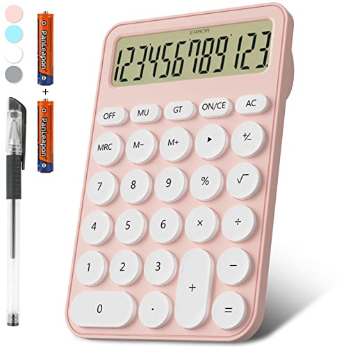 DECKLIT Calculatrice de Bureau 15,9 * 10,6 cm, 12 Chiffres, Grand Écran, Grandes Touches, Batterie (Rose)