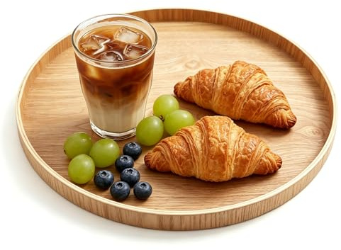 Cyrank Round Wooden Tray, Wooden Serving Board Tea Coffee Food Plate | Round Tray Round Serving Wooden Tray Wooden Plate Large Wooden Platter Fruit Platter Serving Board for Dessert Snack
