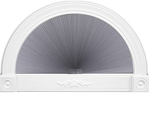 LUCKUP Bogen-Fensterschutz, halbrund, verdunkelnd, Plissee-Rollos (Radius: 91,4 cm), zweifarbig, halbrund, zellulär, einfach zu schneiden und zu installieren, Grauweiß