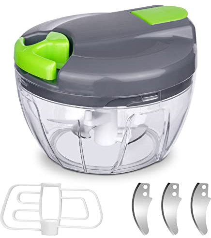 AUAUY Manual Food Chopper Pull String, Hand Food Shredder with Stainless Steel Blades, Vegetable Chopper, Onion Cutter, Garlic Choppe, for Vegetables, Meat, Onions, Nuts and Lots More (520ml)