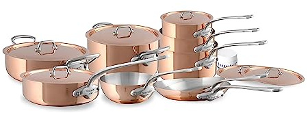 Mauviel M'Heritage 150 S 1.5mm Polished Copper & Stainless Steel 16-Piece Cookware Set With Cast Stainless Steel Handles, Made In France