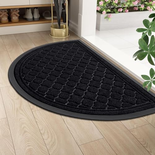 Homaxy Half Moon Door Mats Indoor, Non Slip Doormats, 60x90cm, Black | Rubber Backing, Dirt Trapper, Absorbent, Easy Clean, Heavy Duty, for Entrance, Front Door and Kitchen, Floor Mat