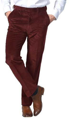 Jolliman Mens Cotton Corduroy Trousers Elasticated Waist Casual Formal Office Work Warm & Cosy 38W / 29L Wine