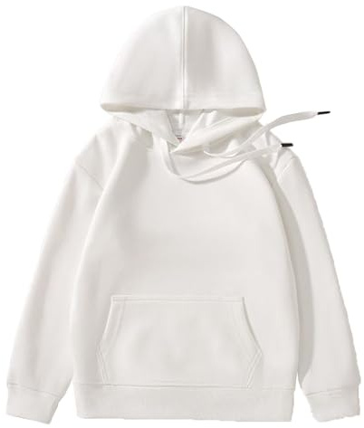 ranrann Barn flicka pojke huvtröja enfärgad basic tröja sport topp casual träningsoverall 2–14 år, Vitt och blått, 9-10 �r