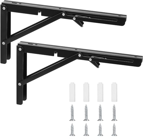 Klappkonsole, Schwerlast Scharniere Klappbar, Winkel Regalträger, Eisen Klappwinkel 90 Grad, Winkel Klappbar Regalwinkel für Zuhause, Küche, Büro, Tisch, Wand - Schwarz（12 Zoll）