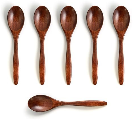 6 Pezzi Cucchiaini di Legno Piccoli, 14,5 cm, Cucchiai, Legno Naturale, Lucidati a Mano, per Cioccolata Calda, Miele, Caffè, tè, Cucchiai Naturali, Cucchiai di Legno per La Casa, Cucina, Ristorante