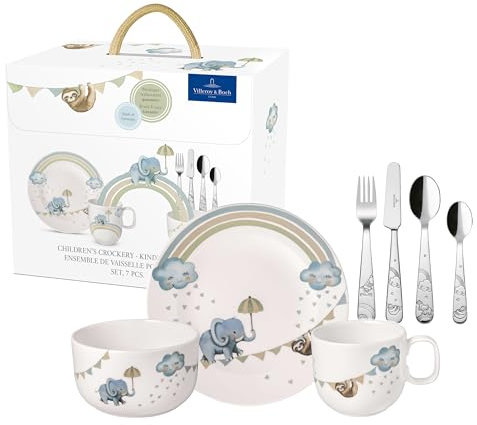 Villeroy & Boch Boho Kids Vajilla 'Walk Like Elephant' 7 Piezas, Porcelana y Acero Inoxidable
