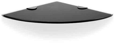 QWORK® 24cm Glas Eckregal Duschregal Badregal in Schwarz mit Montagezubehör - 6mm Verstärktes Glas - Belastbar bis 20 kg