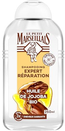 Le Petit Marseillais | Shampooing Expert Réparation Huile de Jojoba BIO (flacon de 250 ml) – Shampoing réparateur pour cheveux cassants – Soin cheveux sans silicone