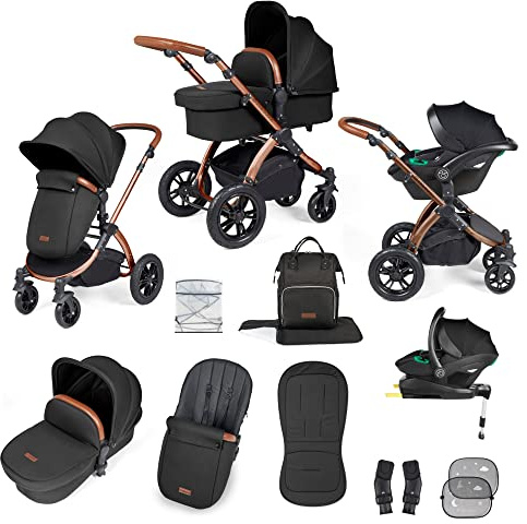 Ickle Bubba Stomp Luxe Kinderwagen 3 in 1 All-in-One Reisesystem mit Isofix Basis - Kombikinderwagen Komplettset modern mit i-size Autositz - Kombi Reise Kinder-Baby-Wagen Set