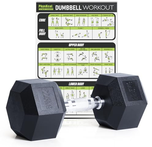PhysKcal Poly-Gummi Sechskant-Hanteln, mit Gerändelter Griff| 2,5-30 kg | Als Paar oder Einzeln| Ideal für Cross-Training und im Fitnessstudio | Profi-Kurzhantel-Set für das Krafttraining zu Hause