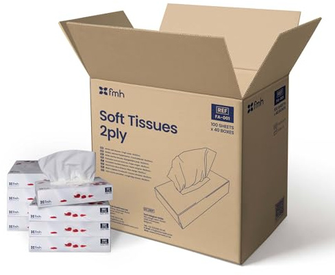 Farla Medical Healthcare Facial Tissues, Pack of 40 Tissue Boxes - 2-Ply, 100 Sheets Soft White Tissue Paper - Versatile for Home, Office, Schools & Healthcare - Fits Standard Tissue Dispensers