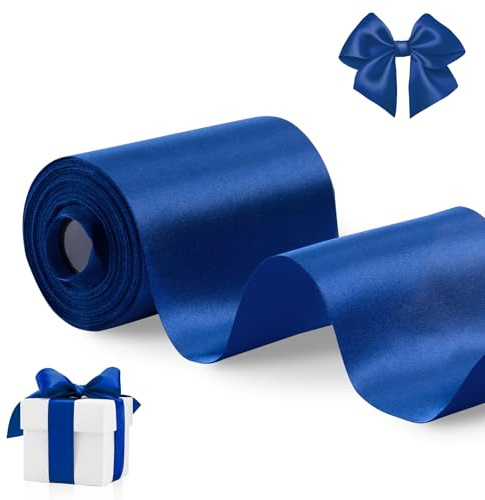 FAKILO blaues Satinband, 10cm x 20 Meter breit Band für eine große Eröffnung, Geschäftsband, Ausschnitte, Zeremonie, Schleife, Hochzeitsstühle