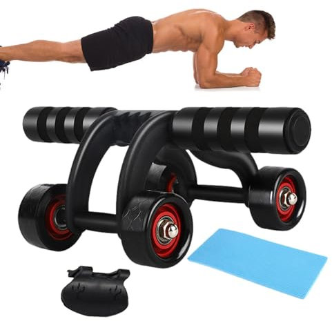 Vier Bauchmuskelübung - Bauchmuskelrad Bauchroller mit großer Kniematte | Bauchroller Rad | Bauchrad Rolle | Multifunktionales faltbares Bauchrad für Zuhause, Arbeitsplatz und Fitnessstudio
