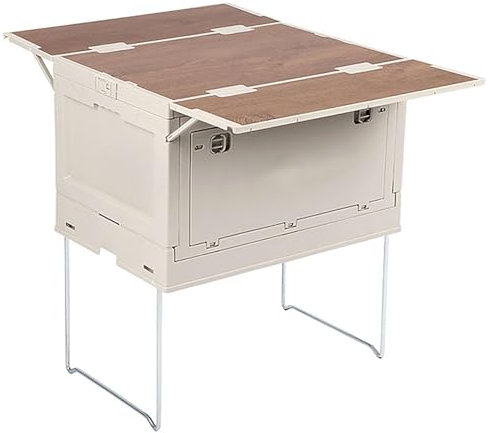 Suixtil Camping Box mit Deckel, 50 Liter zusammenklappbare stapelbare Aufbewahrungsbox, Faltbox Stauraum Kofferraum Holzdeckel zur Verwendung als Schneidebrett 50 X 34 X 31 cm - Weiß