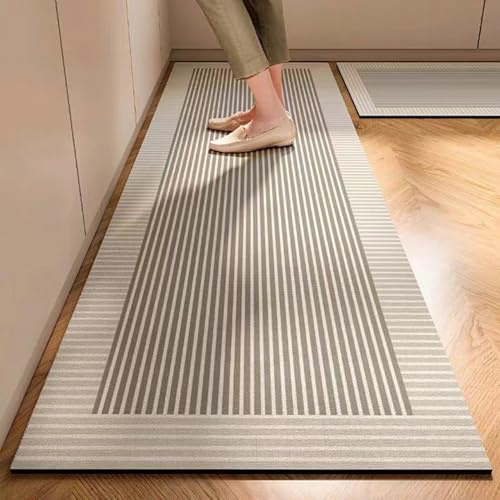 ARBOEE Alfombra Cocina Lavable Antideslizante, Alfombra de Cocina, Alfombra atrapa la Suciedad, Cocina y Comedor, Alfombra de Cocina Lavable de Secado rápido(Grey Stripes,40X60cm)