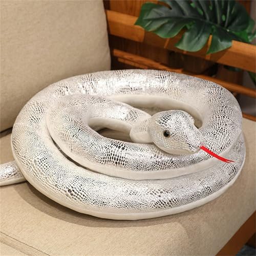 champracer Schlange Plüschtiere, Realistische Plüschschlange, Glänzende Schlange Plüschtiere, Kuschelschlange Plüschstofftier, Geschenke für Kinder (160 cm,Weiß)